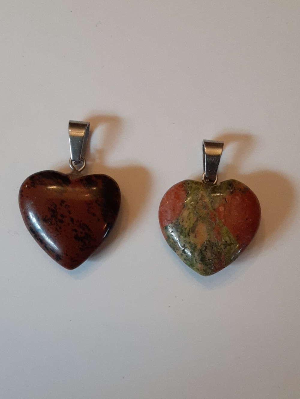 Crystal Heart Pendants Unakite Mahogany Obsidian